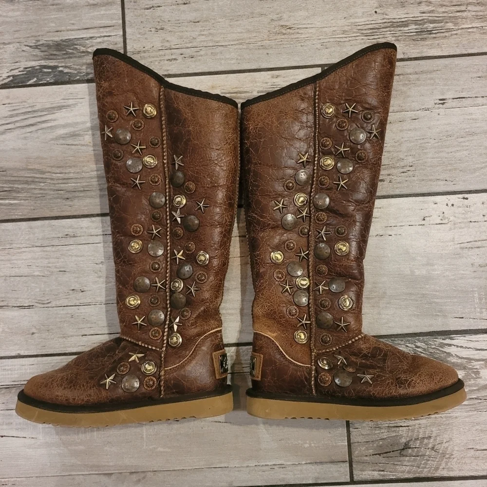 Australia Luxe Collective brown sheepskin Studded Knee-High Boots Women's 5